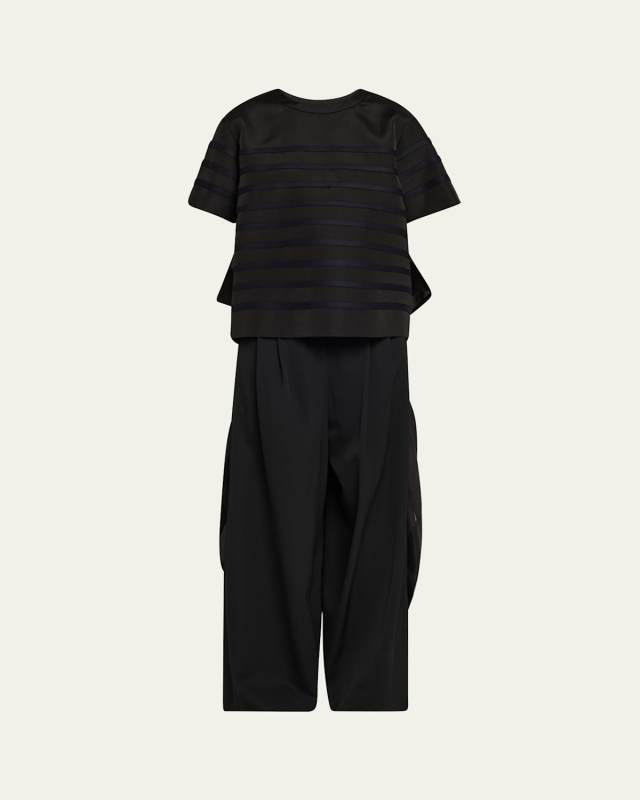Striped Open-Back Organza Ruffle Top